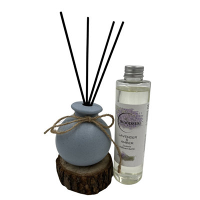Woodside Round Blue Pastel Ceramic Reed Diffuser Vase With Woodside Luxury RefillLavender & Amber from B&Q