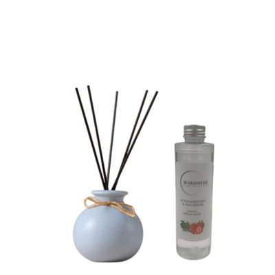 Woodside Pastel Blue Round Ceramic Reed Diffuser Vase With Woodside Luxury RefillStrawberry & Rhubarb from B&Q