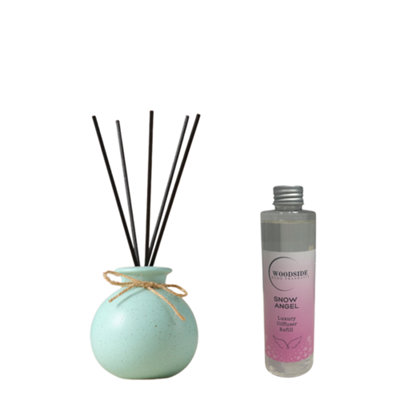 Woodside Pastel Green Round Ceramic Reed Diffuser Vase With Woodside Luxury RefillSnow Angel