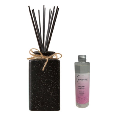 Woodside Pastel Black Square Ceramic Reed Diffuser Vase With Woodside Luxury RefillSnow Angel