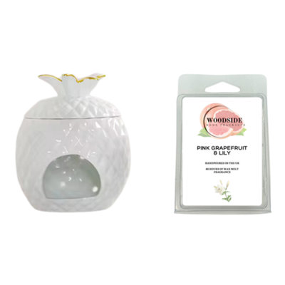 Woodside Home Living Pineapple Design Tealight Burner With Free Wax Melt Pink Grapefruit & Lily from B&Q