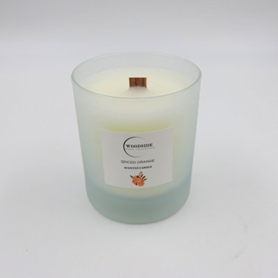 Woodside Home Fragrance Wooden Wick Glass Scented CandleSpiced Orange from B&Q