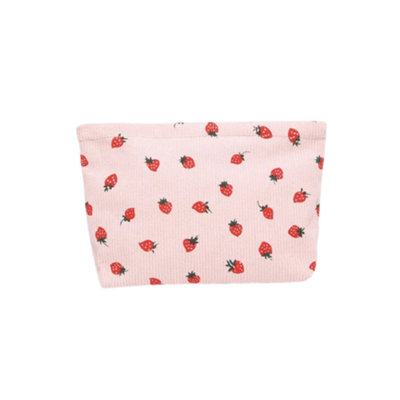 Strawberry Print Corduroy Cosmetic Makeup BagPink from B&Q