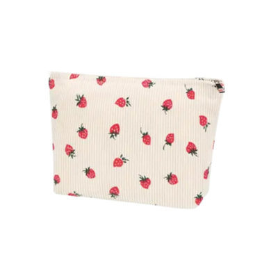 Strawberry Print Corduroy Cosmetic Makeup BagCream from B&Q