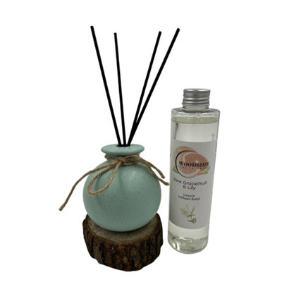 Woodside Round Green Pastel Ceramic Reed Diffuser Vase With Luxury RefillPink Grapefruit & Lily from B&Q