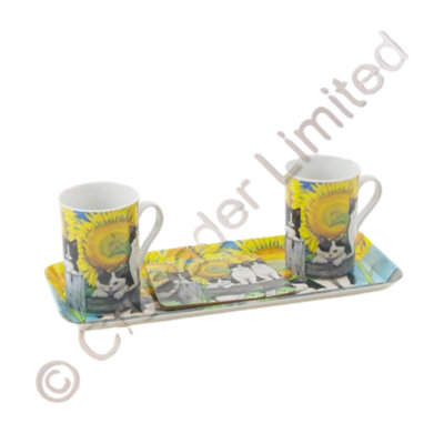 Gleneagles Tea For Two China Mugs With Coasters & Tray SetFurry Friends Cats from B&Q