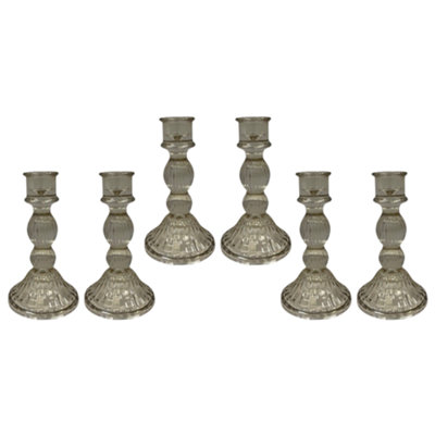 Satchville Set Of 6 Ribbed Glass Dinner Candle HoldersSmokey Brown from B&Q
