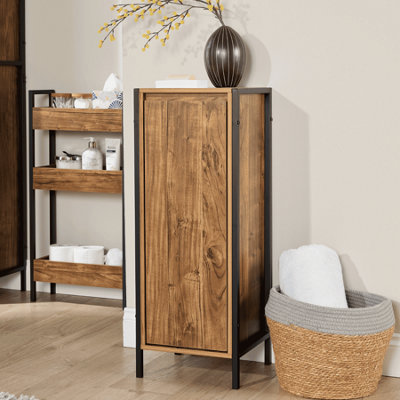 Home Source Locastra Bathroom Floor Cabinet - Oak - Black - Image 3