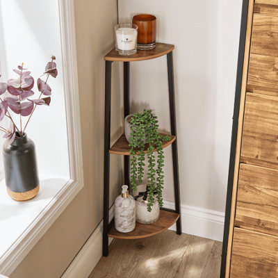 B&Q -  Locastra Mango Oak Effect & Black Metal 3 Tier Bathroom Shelf Corner Unit