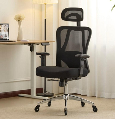 Home Source Lumo Black Mesh Home Office Adjustable Computer Chair With Headrest And Lumbar Support