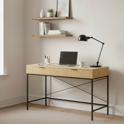Home Source Wisbech 2 Drawer Oak Effect And Metal Home Office Computer Writing Desk from B&Q