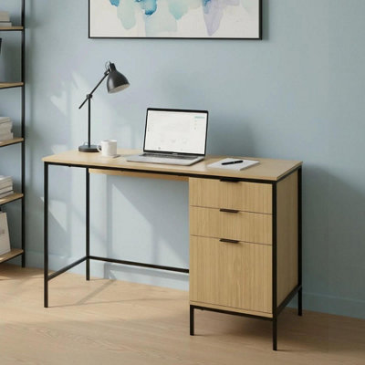 Home Source Wisbech 3 Drawer Oak Effect And Metal Home Office Computer Writing Desk from B&Q
