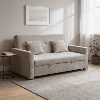 Home Source Charleston Extra Wide 2 Seater Velvet Beige Double Sofa Bed from B&Q