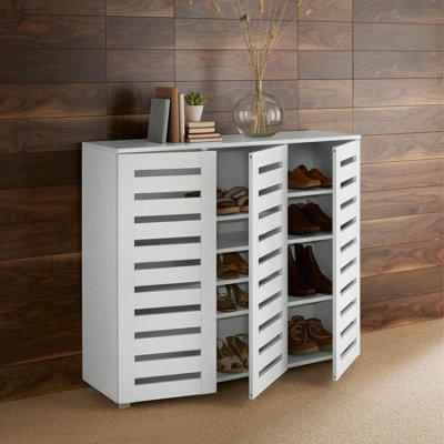 Home Source Oslo 3 Door Shoe Storage Cabinet Unit White from B&Q