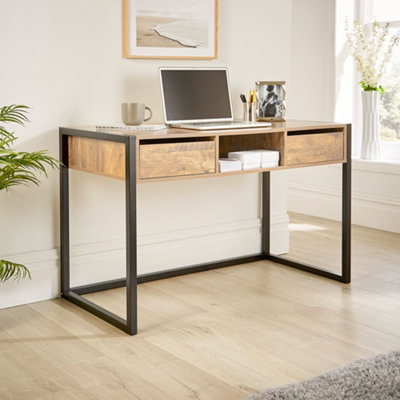 Home Source Toronto 2 Drawer Computer Office Desk Smoked Oak Effect from B&Q