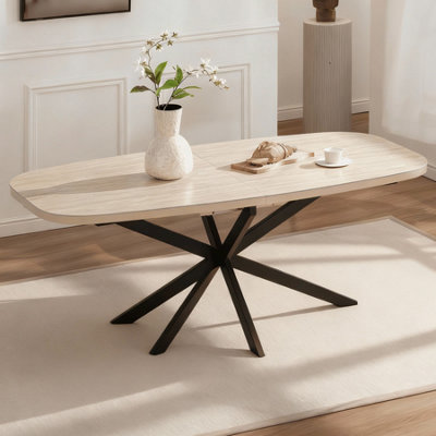 Home Source Axal 180-200Cm Extending Light Oak Effect Dining Table With Black Crossed Metal Legs from B&Q