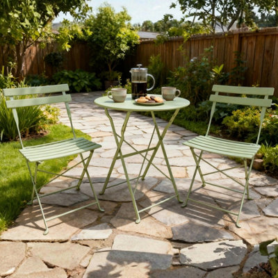 Cream Bistro Set 2 Seater Table & Chair Outdoor Patio Garden Metal Furniture - Image 8