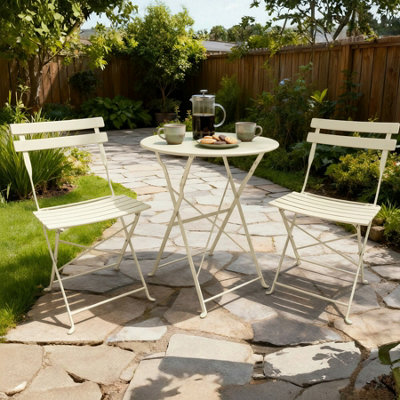Home Source Clifton Outdoor Folding Bistro Table And Chair SetCream from B&Q