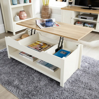 Home Source Avon Hidden Storage Lift Up Coffee Table White from B&Q