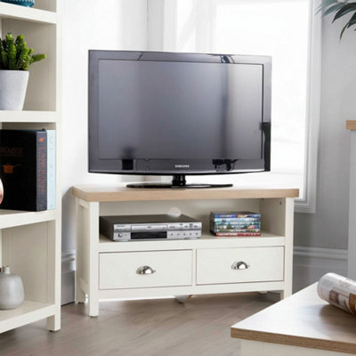 Home Source Avon 2 Drawer 36mm Thick Top Compact Corner Tv Stand Unit White from B&Q