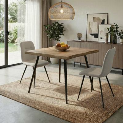 B&Q -  Avara 80Cm Oak-Effect Square Dining Table & 2 Ashford Off-White Bouclé Chairs Set