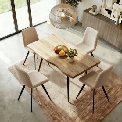 B&Q -  Avara 120Cm Oak-Effect Dining Table & 4 Ashford Beige Bouclé Chairs Set
