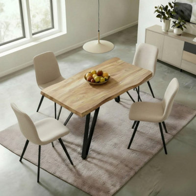 B&Q -  Arbore 120Cm Oak-Effect Dining Table & 4 Ashford Beige Bouclé Chairs Set