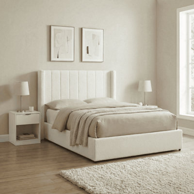 Home Source Unisex White Ottoman Storage Bed Upholstered Boucle Teddy Fur Single King In Double - Image 5