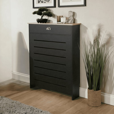 B&Q -  Batley Small Radiator Cover Mdf Wooden Home Decorative Modern Design Black