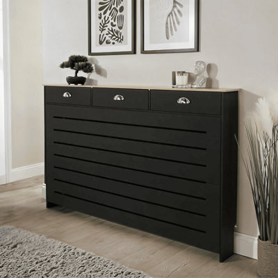 B&Q -  Batley Large Radiator Cover Mdf Wooden Home Decorative Modern Design Black