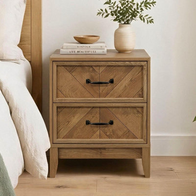 Home Source Harrington 2 Drawer Bedside - Medium Oak Effect - Image 4