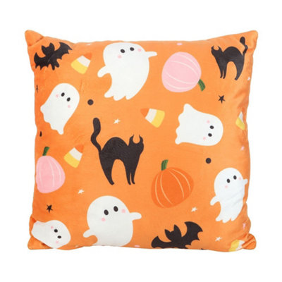  - Something Different Sweet And Spooky Square Ghost Cushion Orange/black/white (One Size)