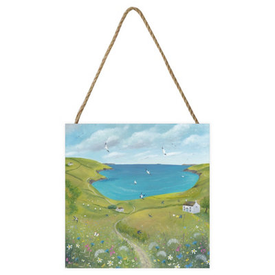  - Julia Crossland Along The Coast Path Wooden Block Multicoloured (20Cm X 20Cm X 2.7Cm)