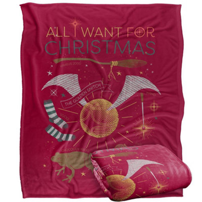 Harry Potter All I Want For Christmas Quidditch Blanket Multicoloured (One Size)