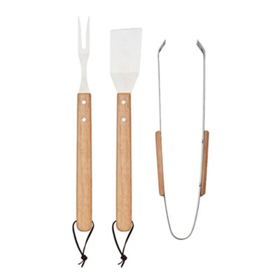 Midocean Smokey Oak Bbq Tool Set (Pack Of 3) Wood (One Size) from B&Q