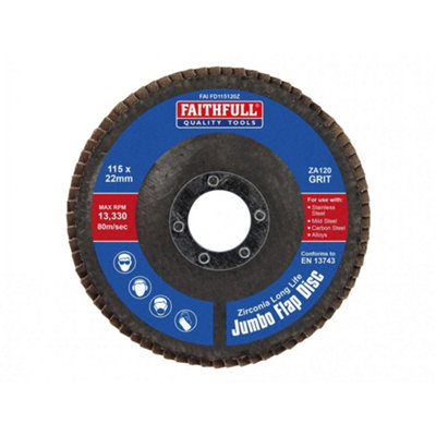 B&Q -  Zirconia Abrasive Jumbo Flap Discs Multi Colour (115 X 22mm 120 Grit)
