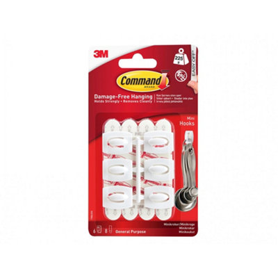  - Command White Mini Hooks Multi Colour (6 Hooks + 8 Strips)
