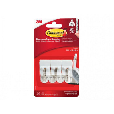 B&Q Command Wire Hooks Multi Colour (3 Hooks + 4 Strips) White