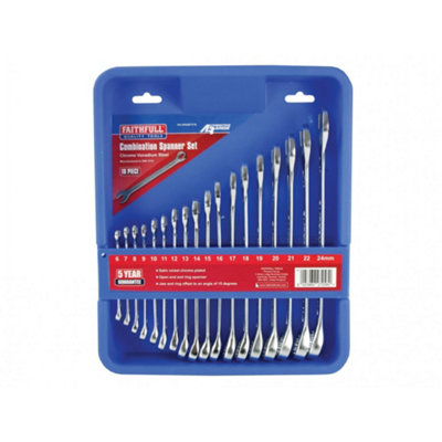 Faithfull Combination Spanner SetChrome Vanadium Multi Colour (18 Piece Set Size Range 6-24mm) from B&Q