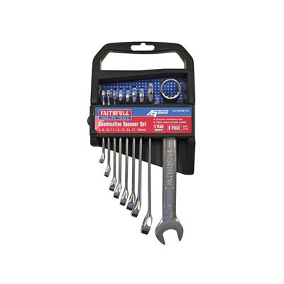 Faithfull Combination Spanner SetChrome Vanadium Multi Colour (9 Piece Set Size Range 6-19mm) from B&Q
