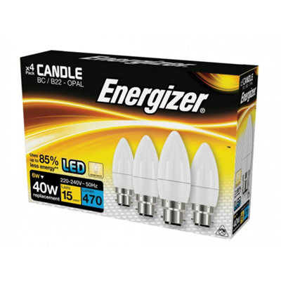 Energizer Led Opal Candle Non-Dimmable Bulb Multi Colour (Bc (B22) 470 Lumen 5.9W Pack Of 4) from B&Q