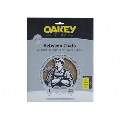 Oakey Between Coats Finishing Sandpaper 230 X 280mm Orted (3) Multi Colour (230 X 280mm) from B&Q