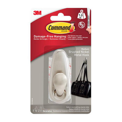 Command Fc12-Bn Medium Metal Hook Brushed Nickel 1.3Kg One Colour (One Size) from B&Q