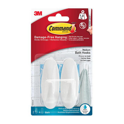Command 17081B Bath Designer Hooks Medium 1.3Kg 2Pk One Colour (One Size) from B&Q