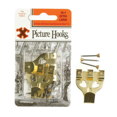 X Picture Hooks No 4 Br Plated 2Pk One Colour (One Size) from B&Q