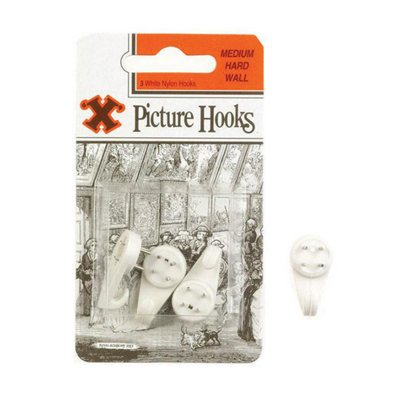 X Hard Wall Hooks Medium White Nylon 3Pk One Colour (One Size) from B&Q