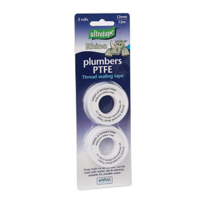 Ultratape Rhino Plumbers Ptfe Thread Sealing Tape 12mm X 12M 2Pk One Colour (One Size) from B&Q