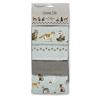 Cooksmart Curious Cats Tea Towel 3Pk One Colour (One Size) from B&Q