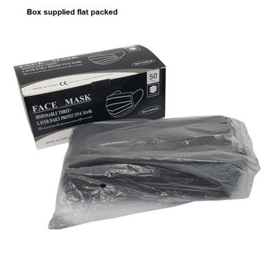 B&Q Disposable Face Mask 3Ply Black 50Pk One Colour (One Size)