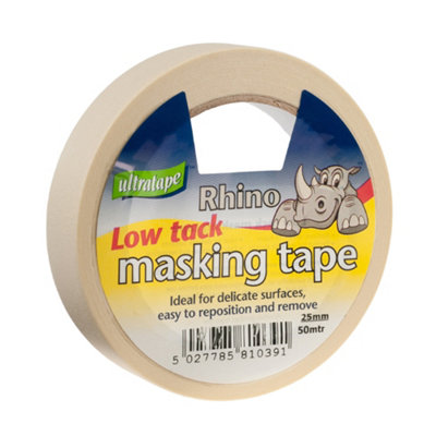 Ultratape Rhino Low Tack Masking Tape 25mm X 50M One Colour (One Size) from B&Q